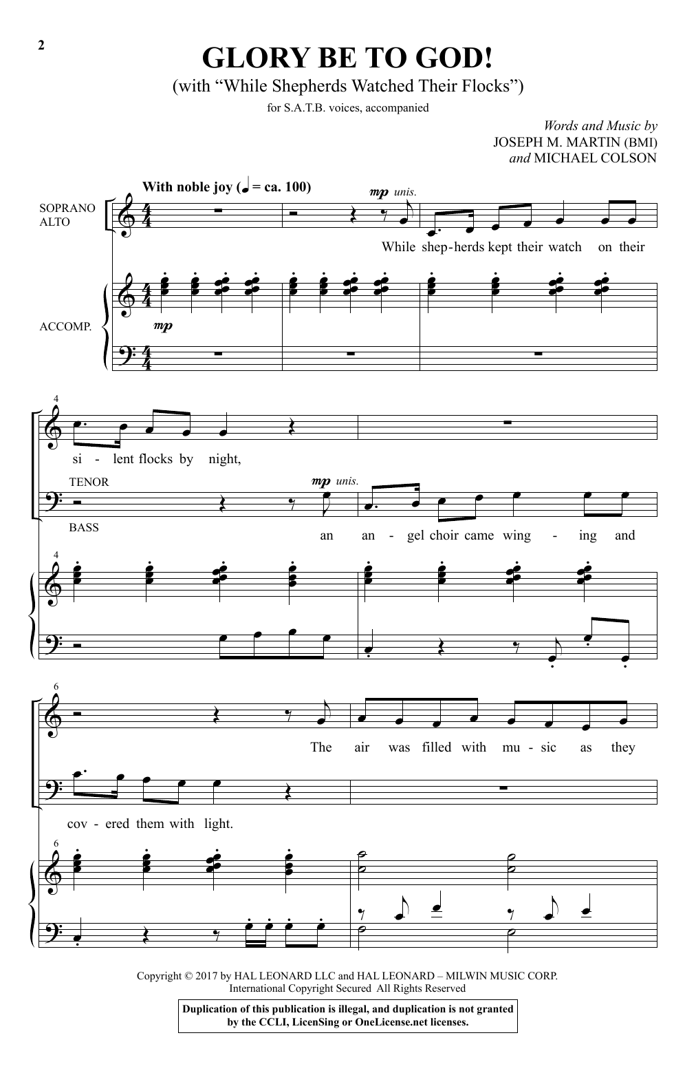 Download Joseph M. Martin Glory Be To God! (With While Shepherds Sheet Music
