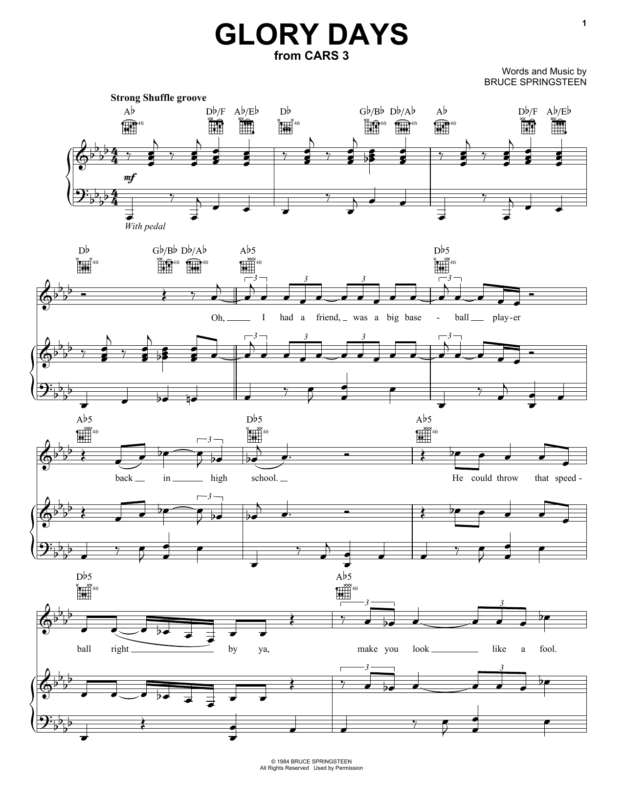 Download Bruce Springsteen Glory Days Sheet Music