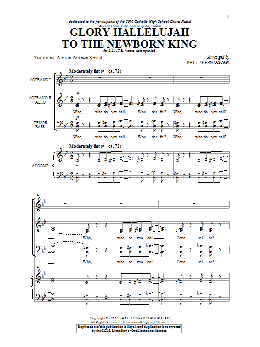 Download Traditional Spiritual Glory Hallelujah To The Newborn King (a Sheet Music