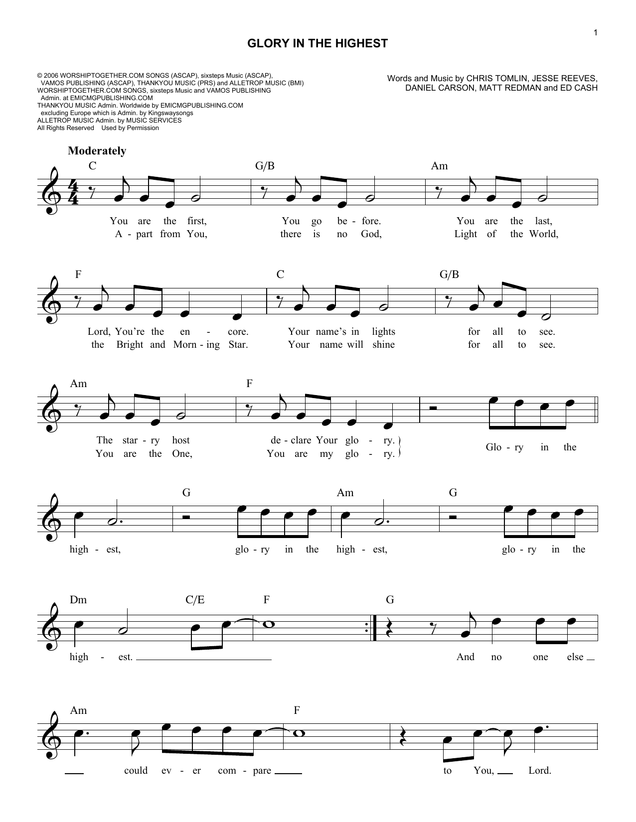 Download Brenton Brown Glory In The Highest Sheet Music