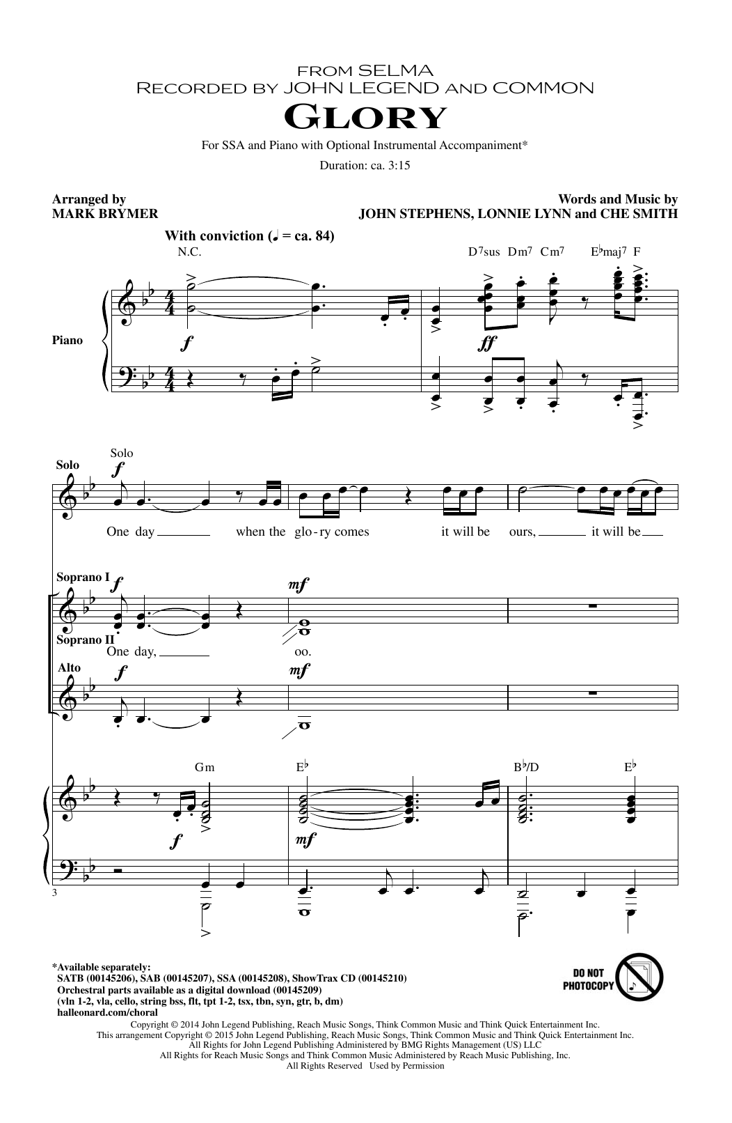 Download Common & John Legend Glory (arr. Mark Brymer) Sheet Music