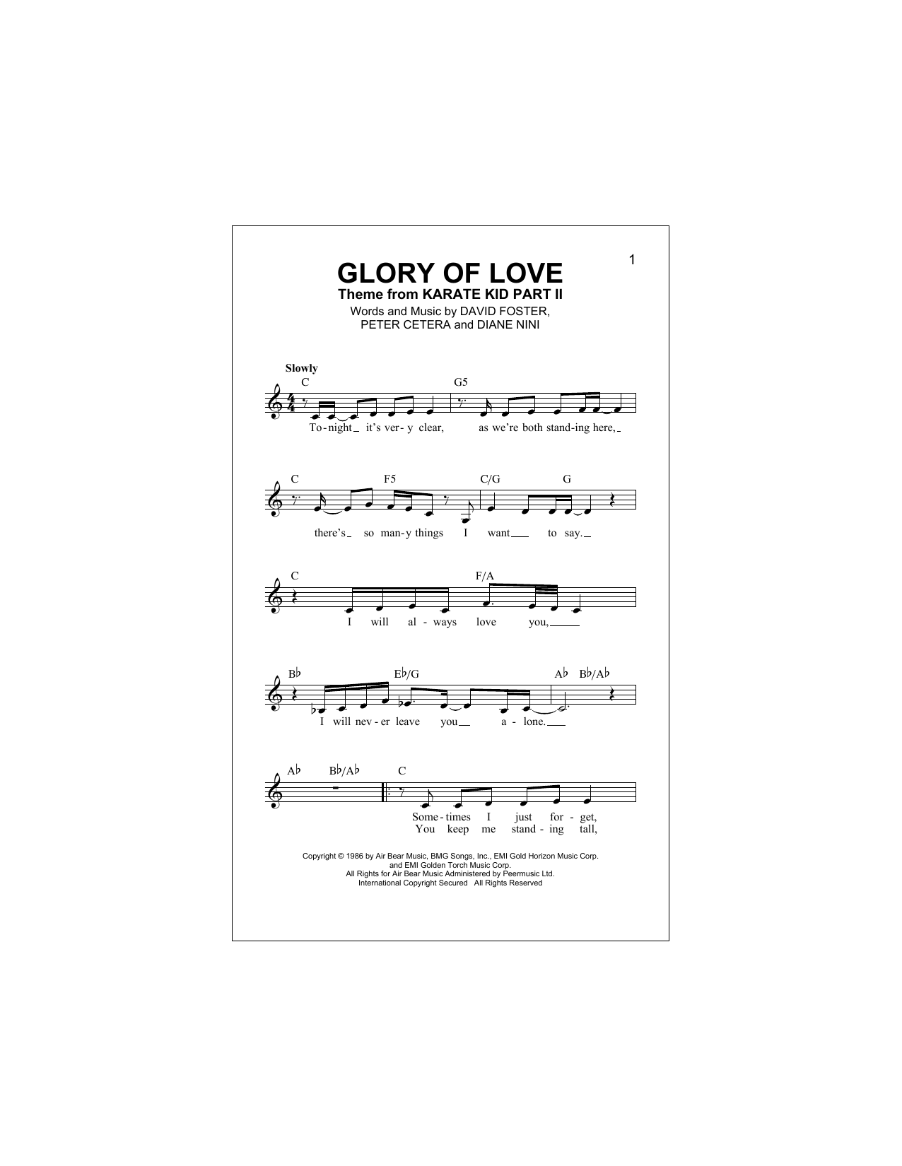 Download Peter Cetera Glory Of Love Sheet Music