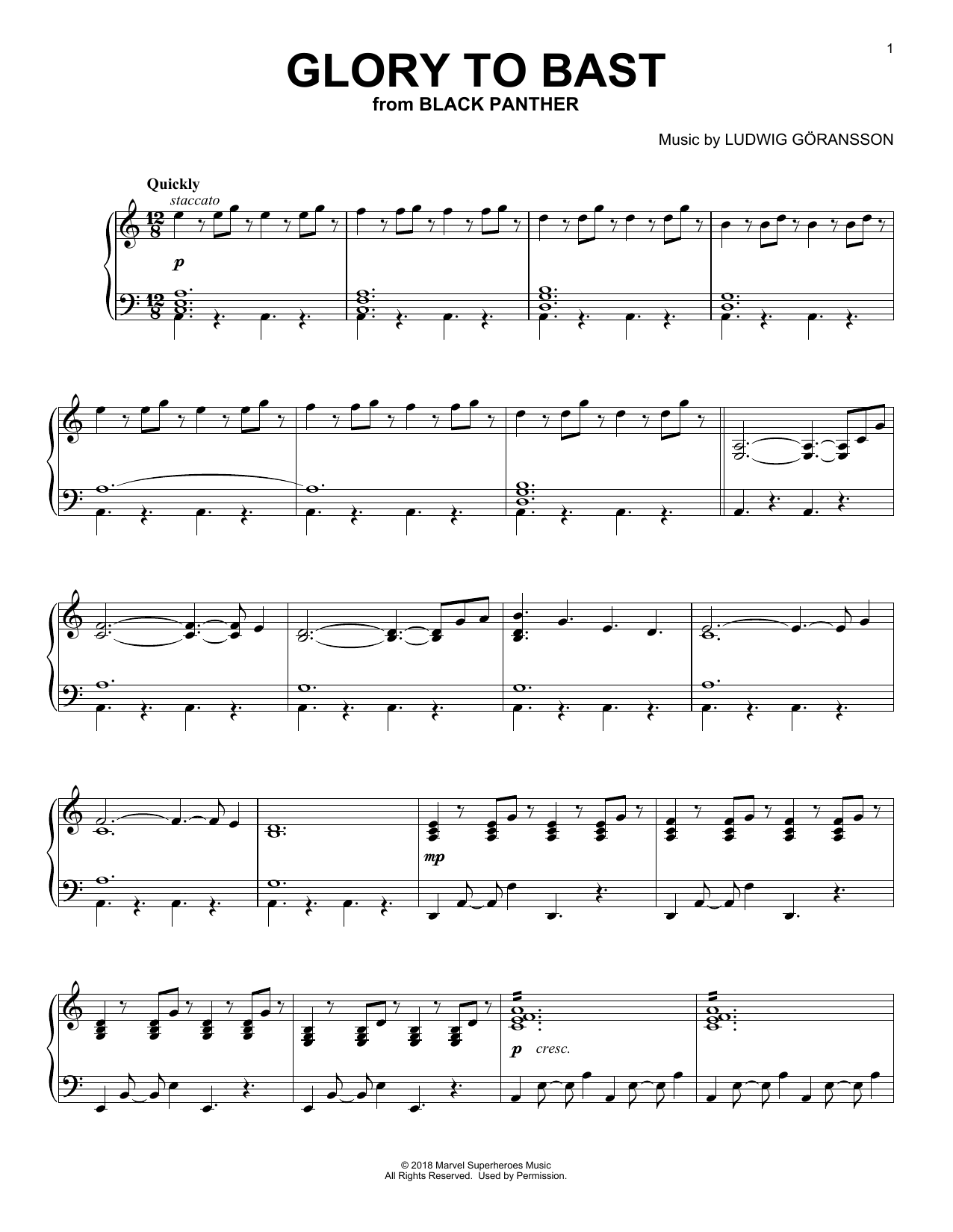 Download Ludwig Goransson Glory To Bast (from Black Panther) Sheet Music