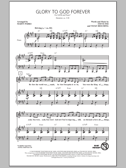 Download Marty Parks Glory To God Forever Sheet Music