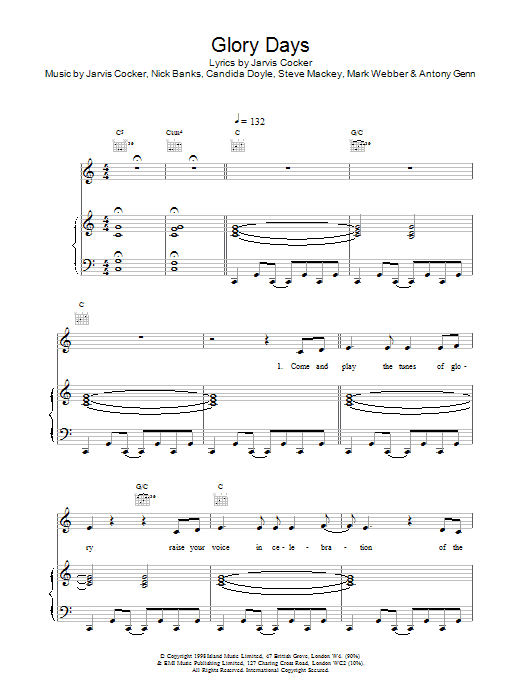 Pulp Glory Days sheet music notes printable PDF score
