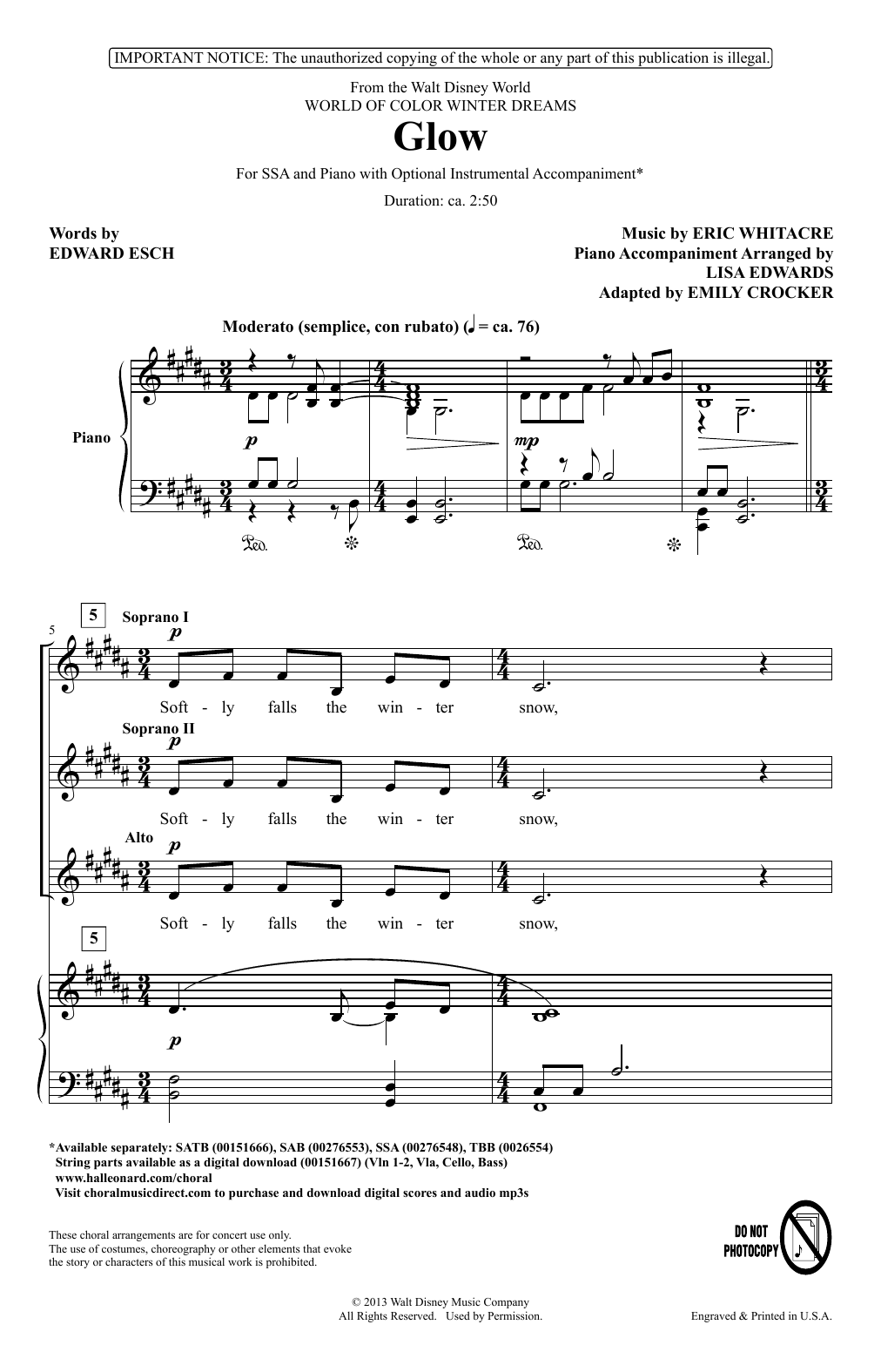 Download Eric Whitacre Glow (arr. Emily Crocker) Sheet Music
