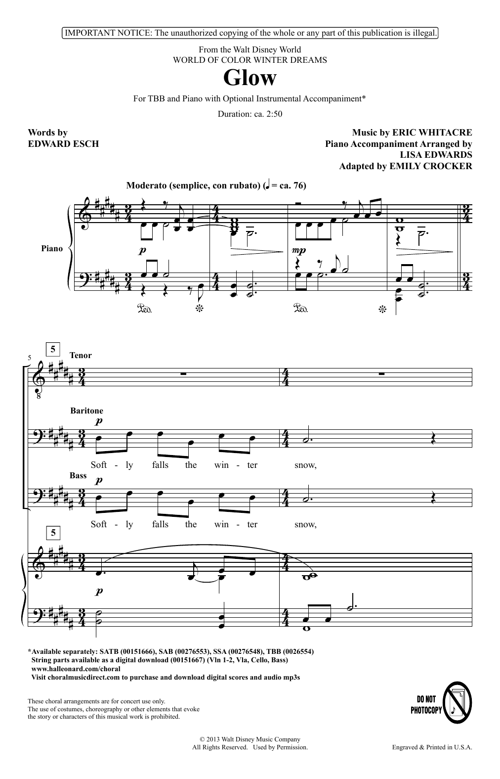 Download Eric Whitacre Glow (arr. Emily Crocker) Sheet Music
