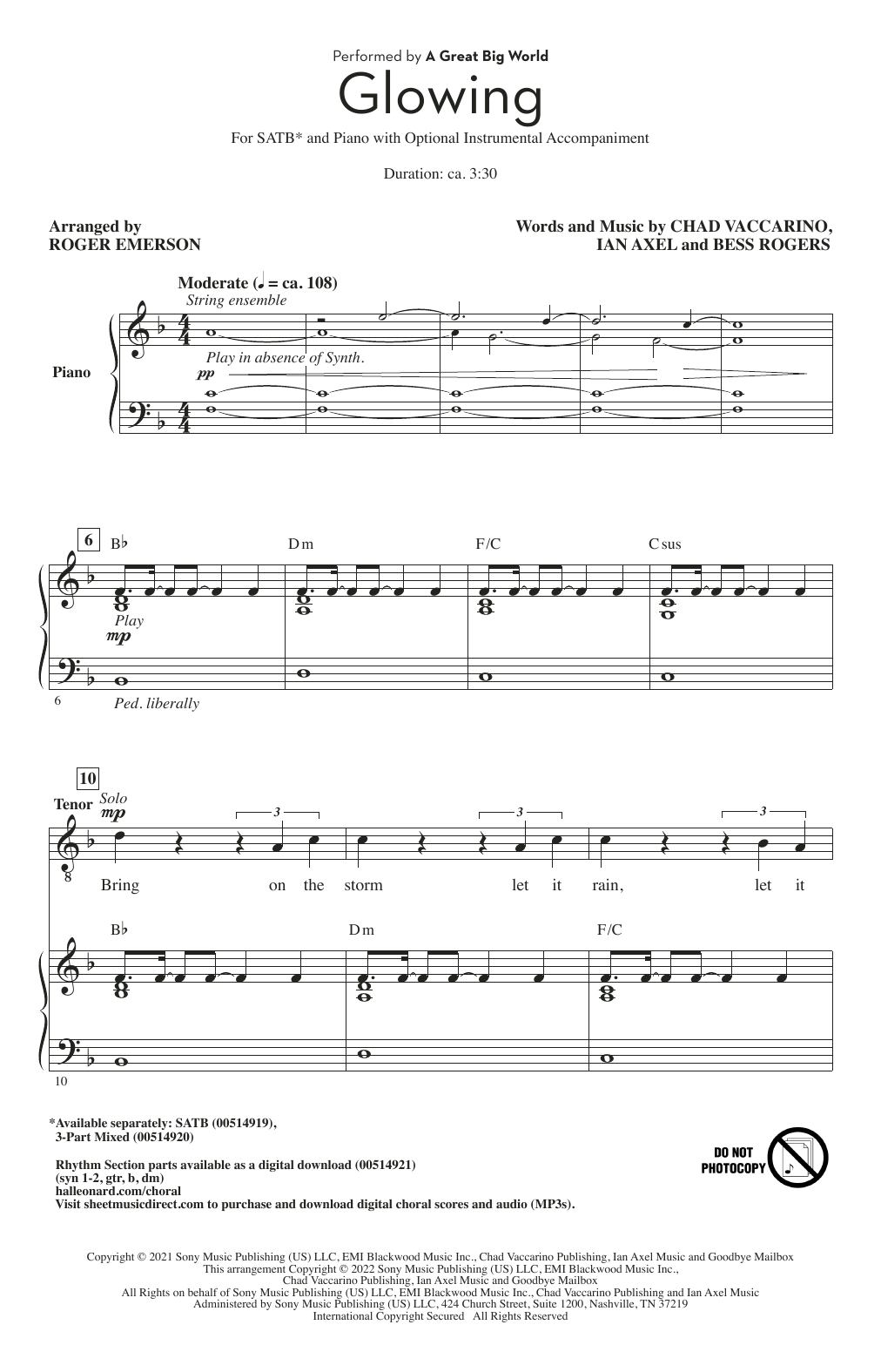 Download A Great Big World Glowing (arr. Roger Emerson) Sheet Music