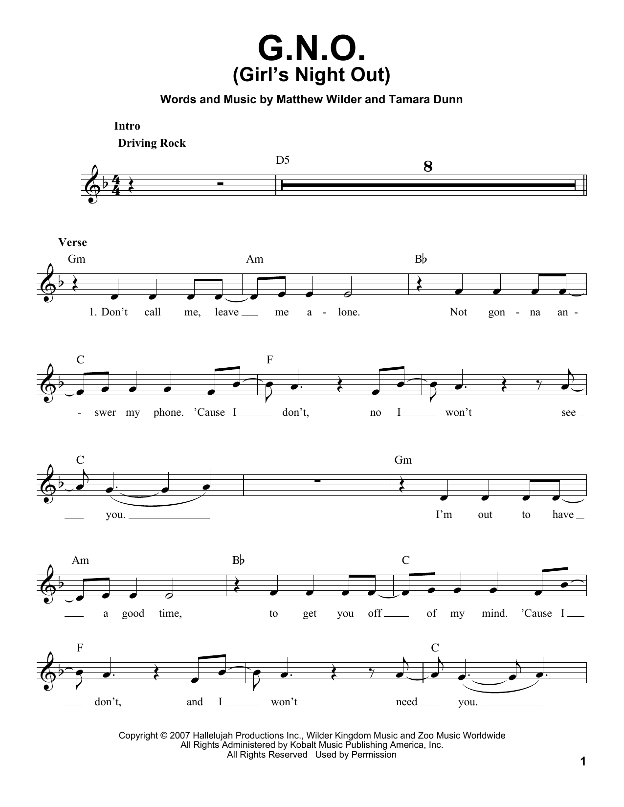Download Miley Cyrus G.N.O. (Girl's Night Out) Sheet Music