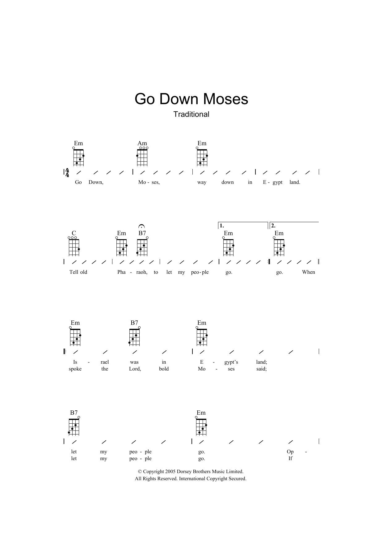 Download African-American Spiritual Go Down Moses Sheet Music