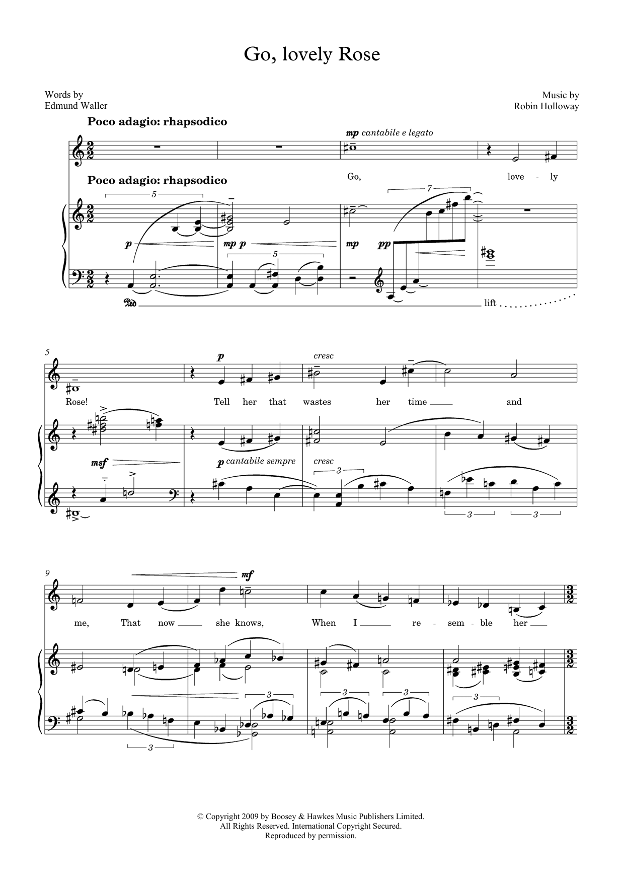 Download Robin Holloway Go, lovely Rose (for mezzo-soprano & pi Sheet Music