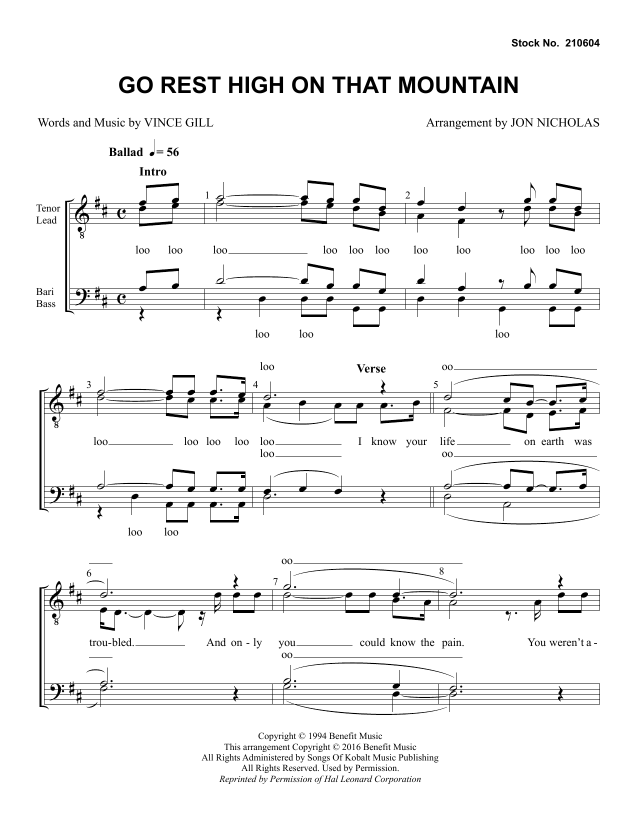 Download Vince Gill Go Rest High on That Mountain (arr. Jon Sheet Music