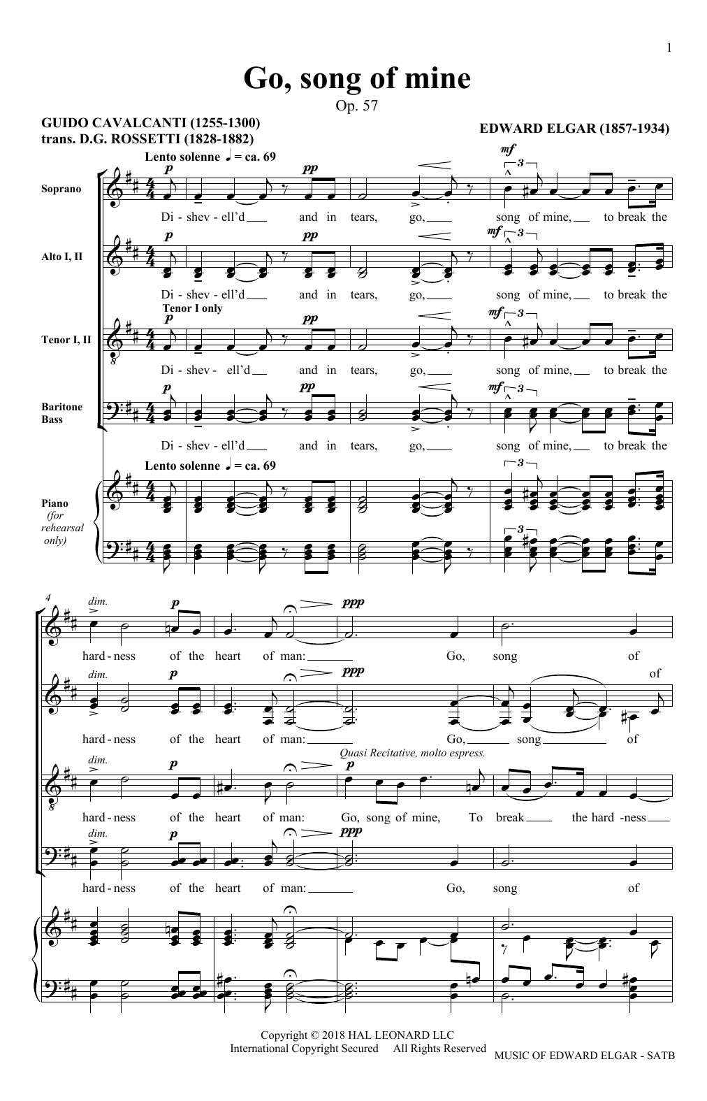 Download Edward Elgar Go Song Of Mine (arr. Philip Lawson) Sheet Music