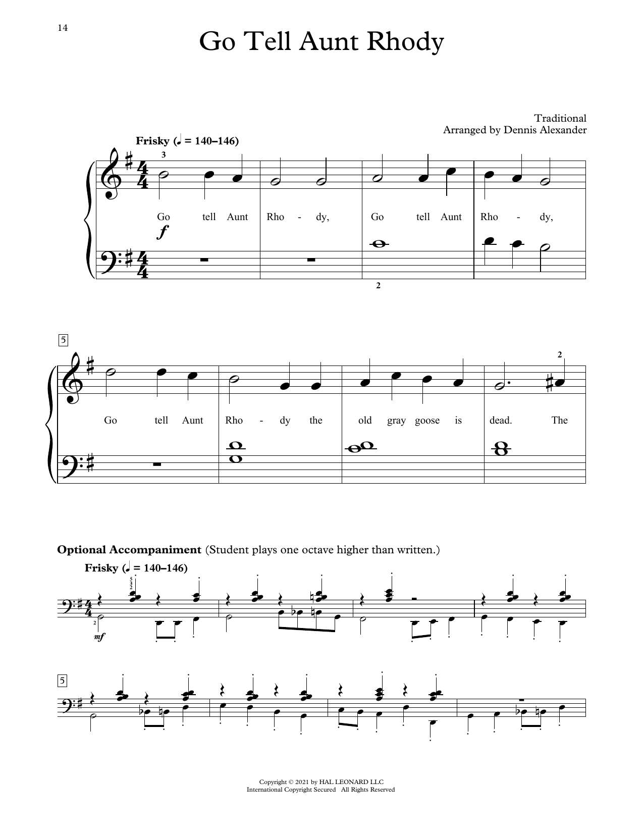 Download Traditional Go Tell Aunt Rhody (arr. Dennis Alexand Sheet Music