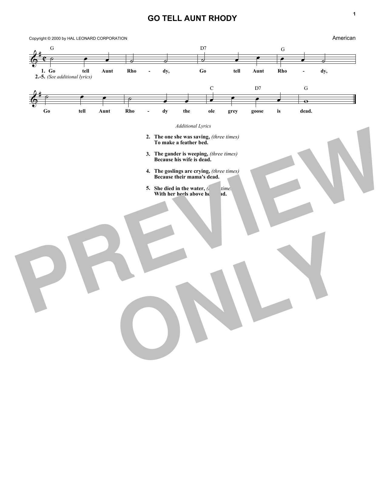 Download Traditional (Go Tell Aunt Rhody) The Ole Grey Goose Sheet Music