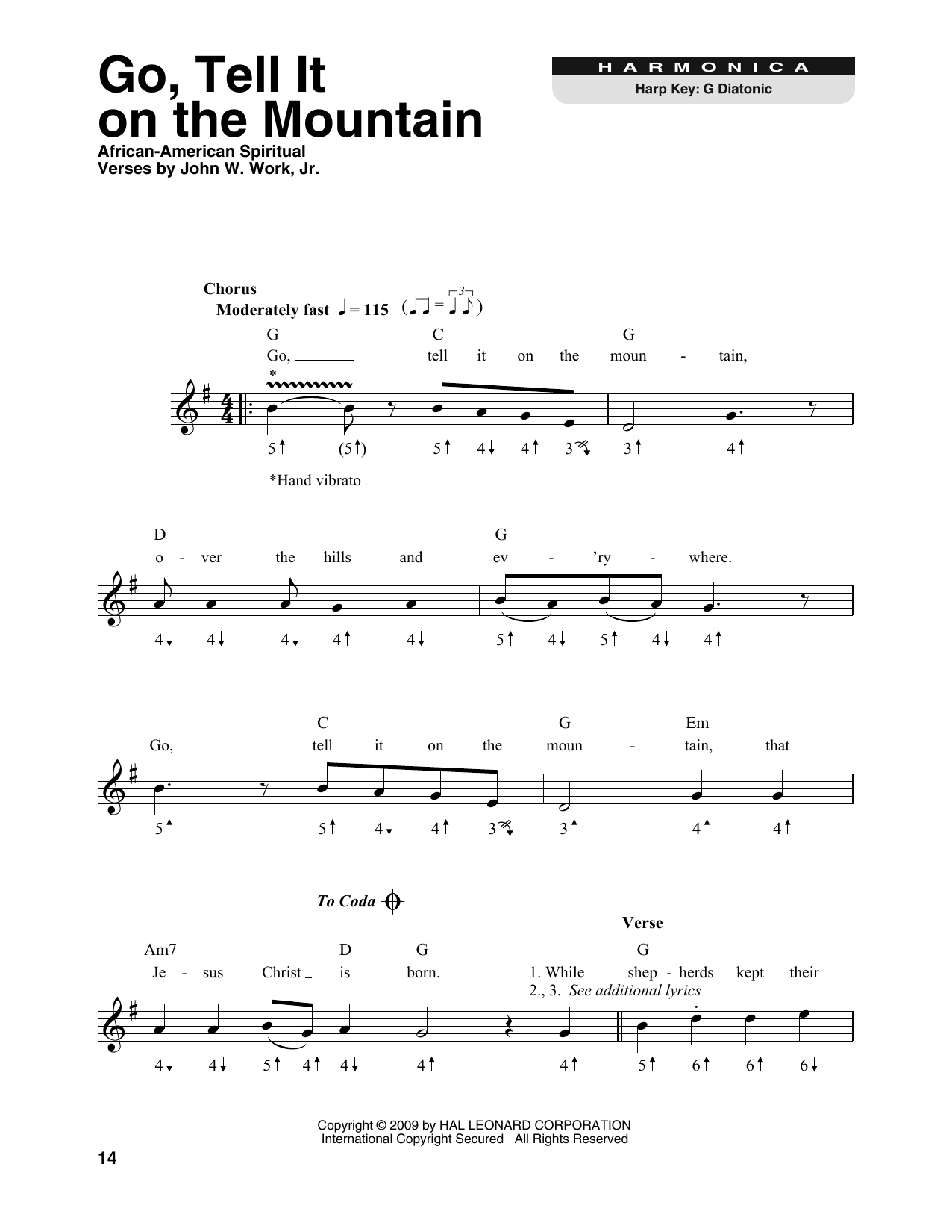 African American Spiritual Go, Tell It On The Mountain sheet music notes printable PDF score