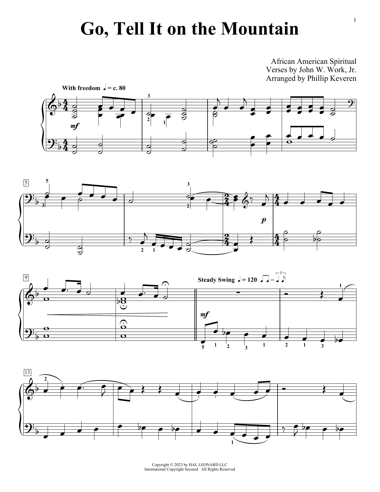 African American Spiritual Go, Tell It On The Mountain (arr. Phillip Keveren) sheet music notes printable PDF score