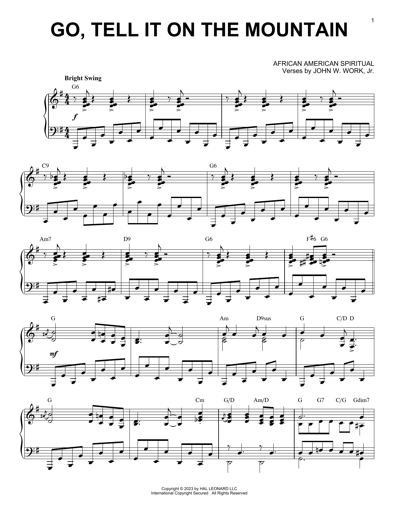 Download African American Spiritual Go, Tell It On The Mountain [Boogie Woo Sheet Music