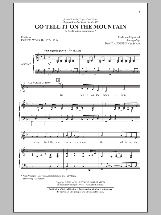 Download David Angerman Go, Tell It On The Mountain Sheet Music