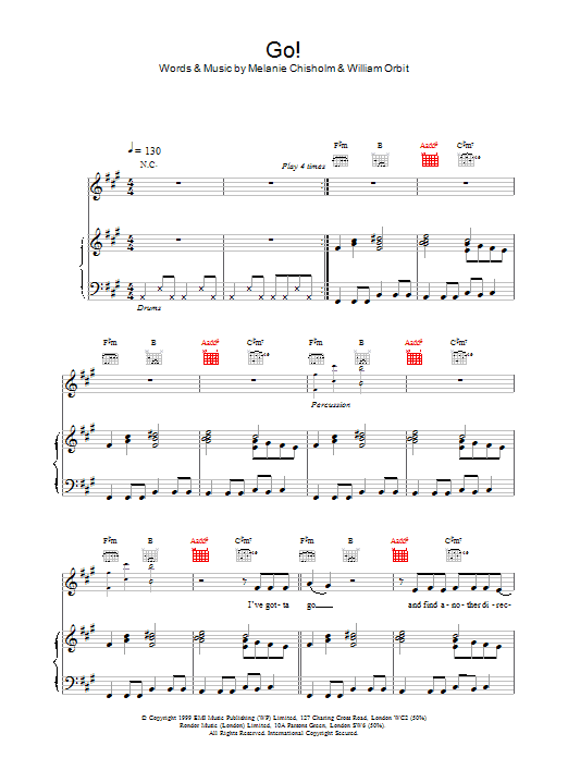 Melanie C Go! sheet music notes printable PDF score