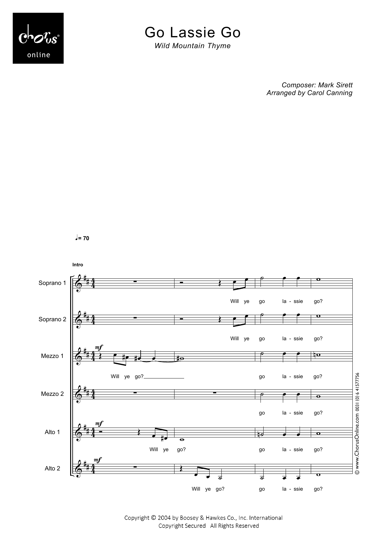 Mark Sirett Go, Lassie Go (arr. Carol Canning) sheet music notes printable PDF score