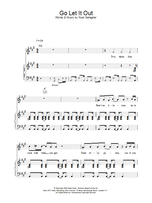 Oasis Go Let It Out sheet music notes printable PDF score