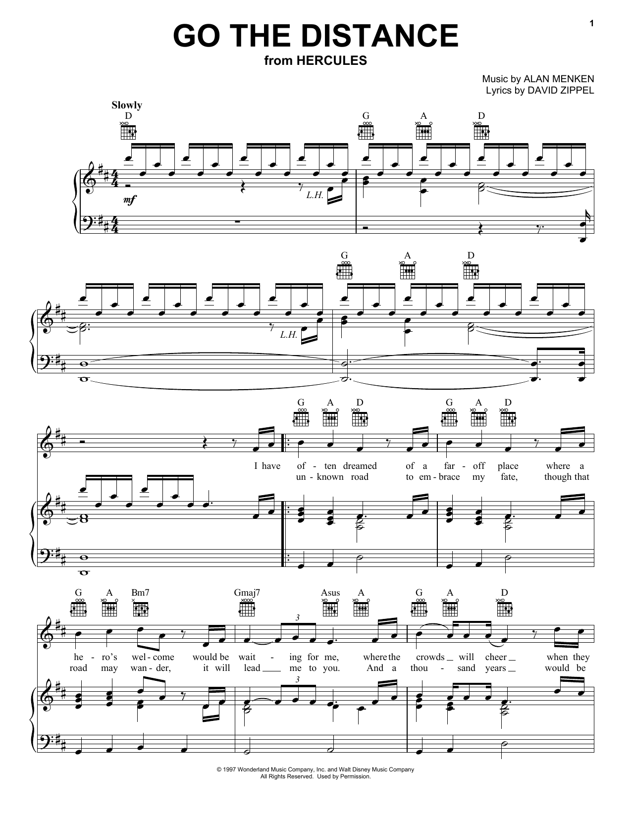 Michael Bolton Go The Distance (from Disney's Hercules) sheet music notes printable PDF score