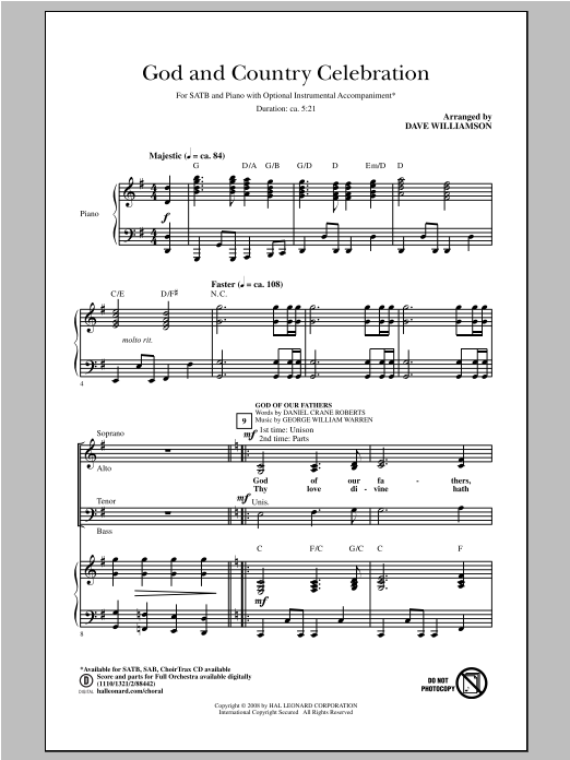 Download Dave Williamson God and Country Celebration (Medley) Sheet Music