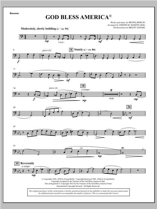 Download Joseph Martin God Bless America - Bassoon Sheet Music