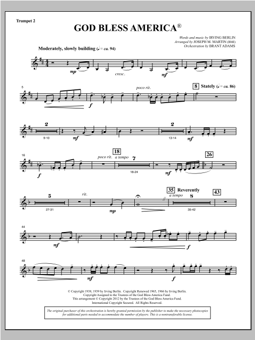 Download Joseph Martin God Bless America - Bb Trumpet 2 Sheet Music