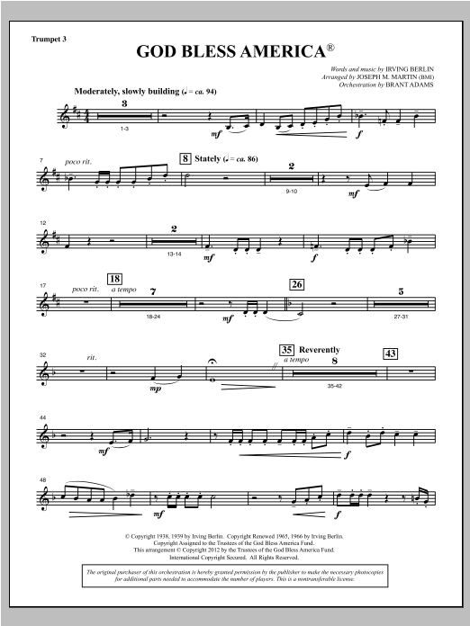 Download Joseph Martin God Bless America - Bb Trumpet 3 Sheet Music