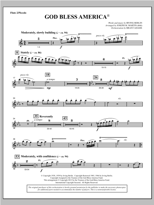 Download Joseph Martin God Bless America - Flute 2 Sheet Music