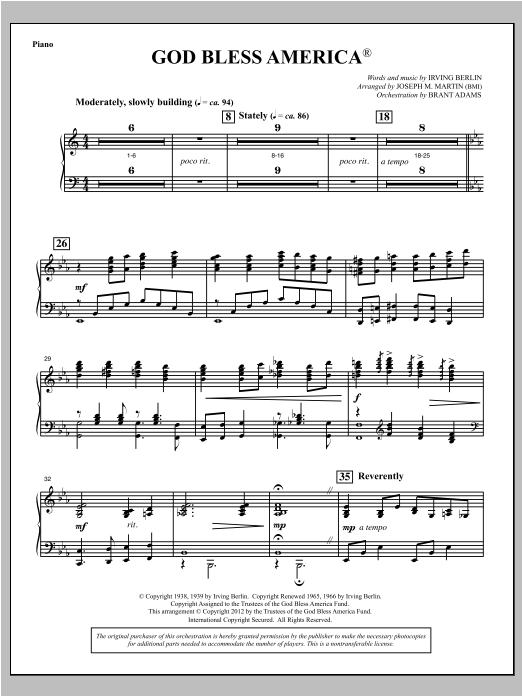 Download Joseph Martin God Bless America - Piano Sheet Music