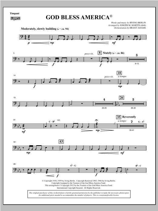 Download Joseph Martin God Bless America - Timpani Sheet Music