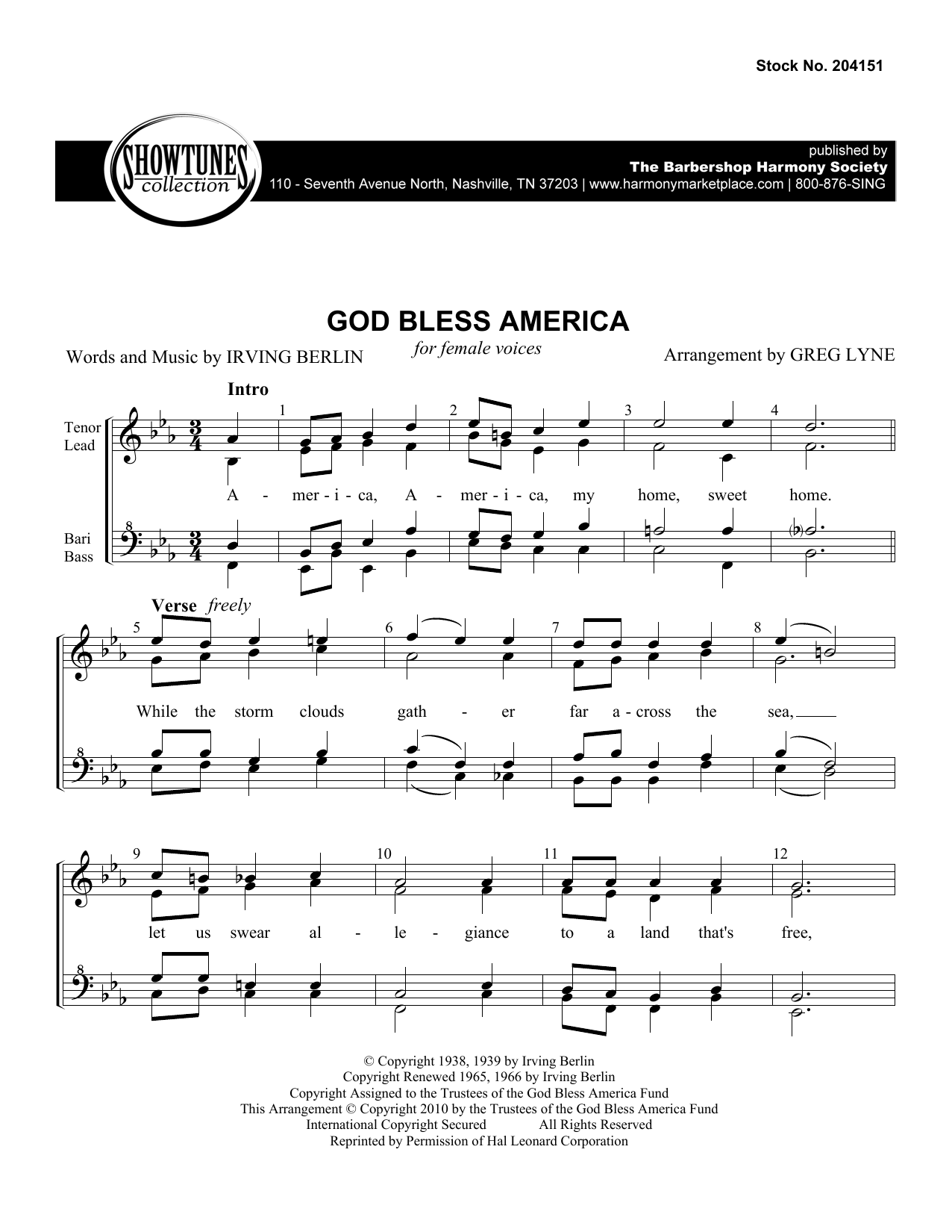 Download Irving Berlin God Bless America (arr. Greg Lyne) Sheet Music