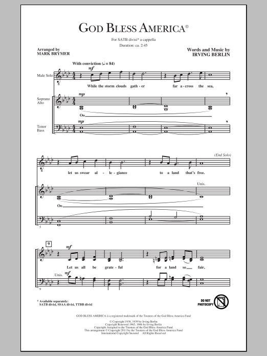 Download Irving Berlin God Bless America (arr. Mark Brymer) Sheet Music