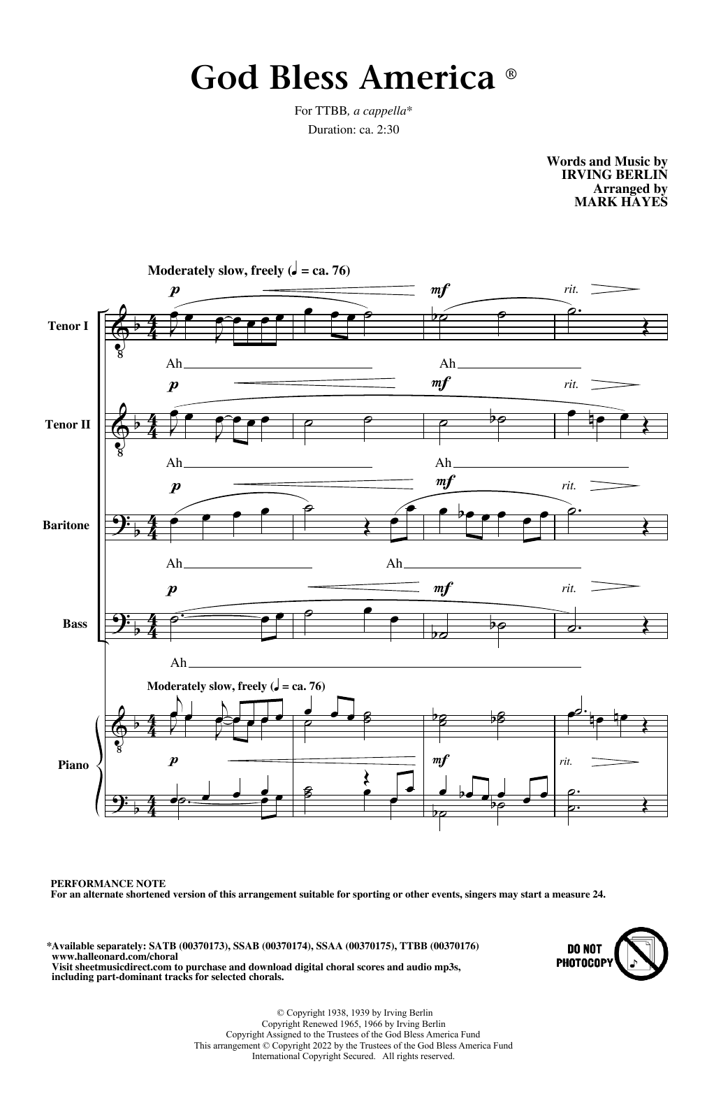 Download Irving Berlin God Bless America (arr. Mark Hayes) Sheet Music