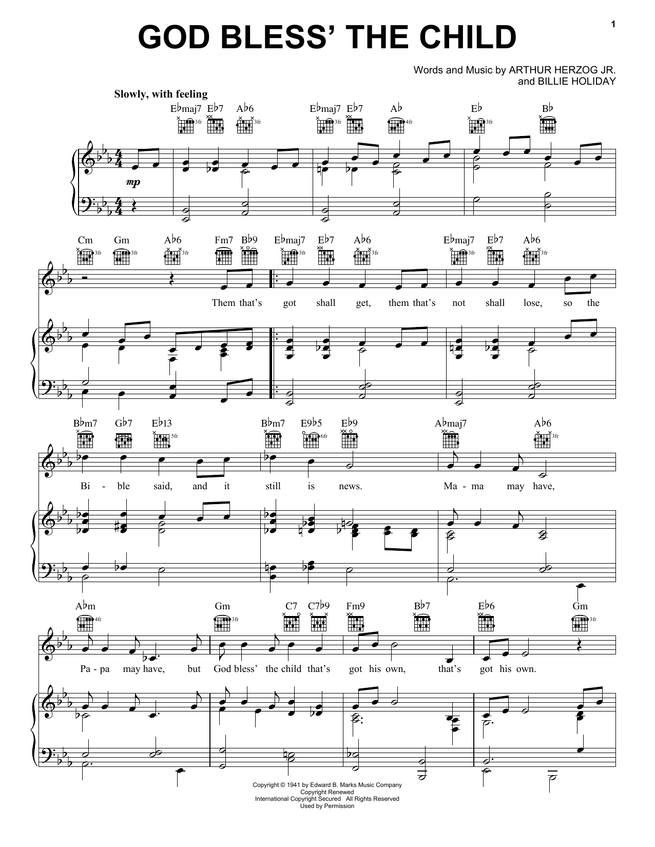 Download Billie Holiday God Bless' The Child Sheet Music