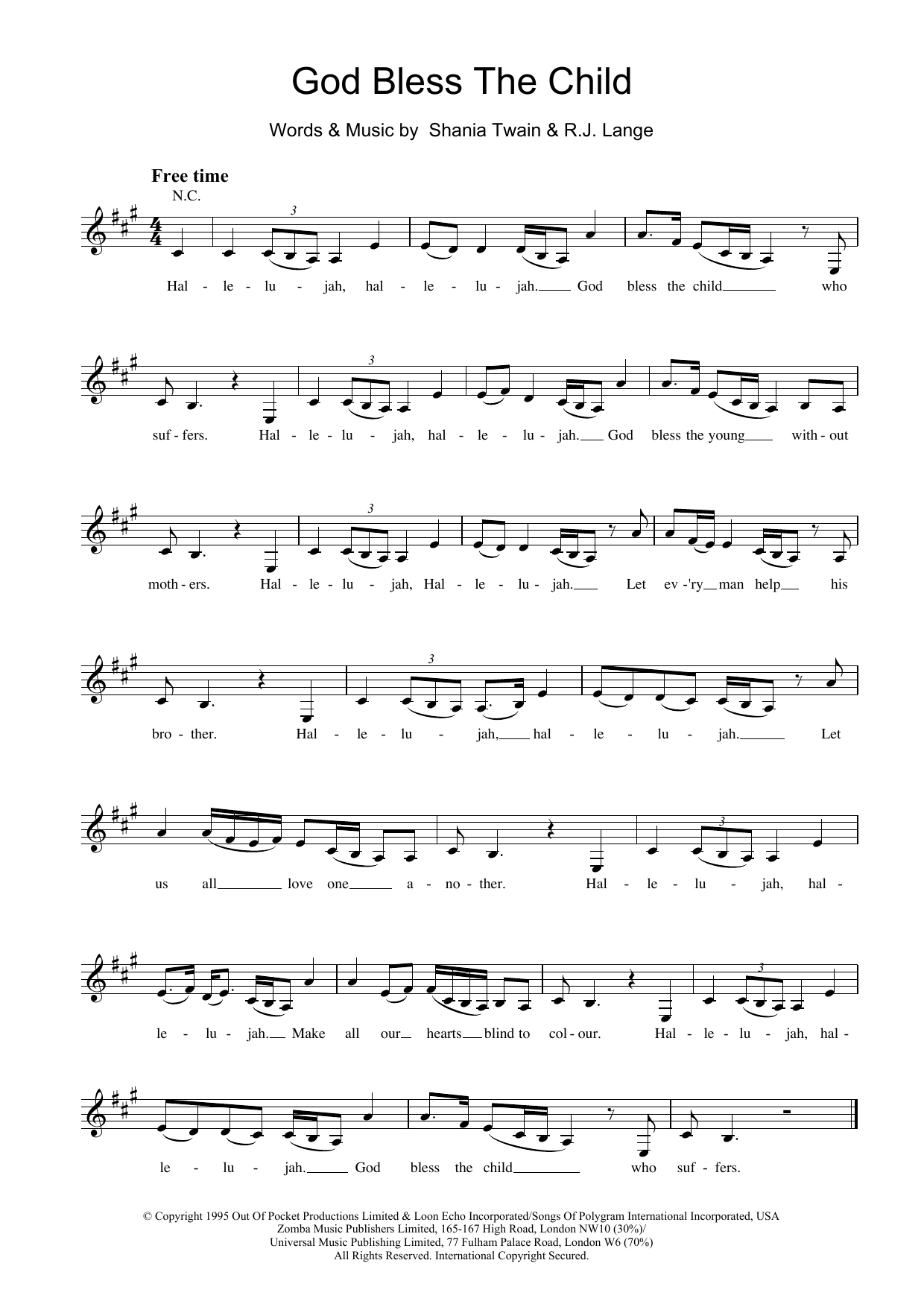 Download Shania Twain God Bless The Child Sheet Music