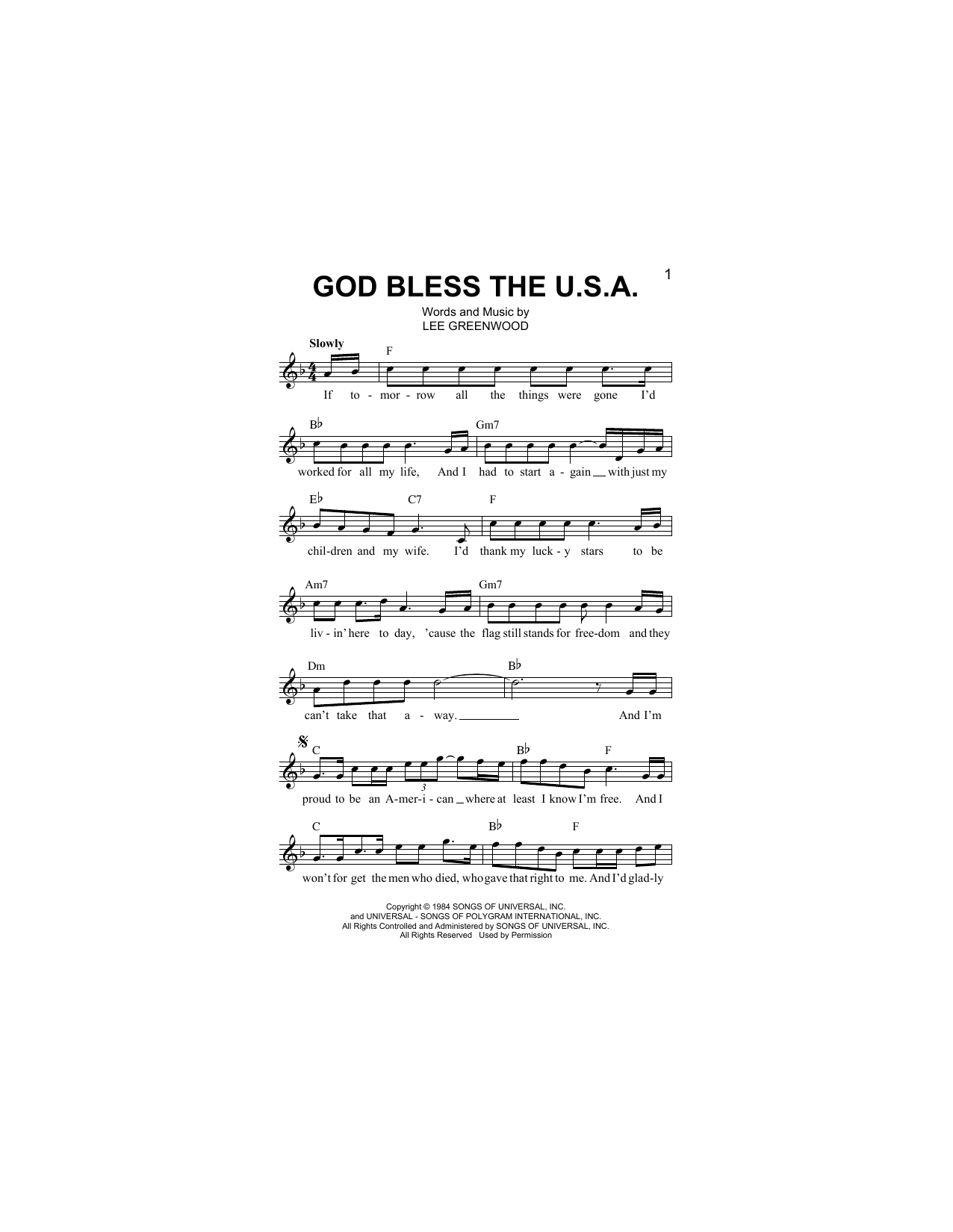 Download Lee Greenwood God Bless The U.S.A. Sheet Music