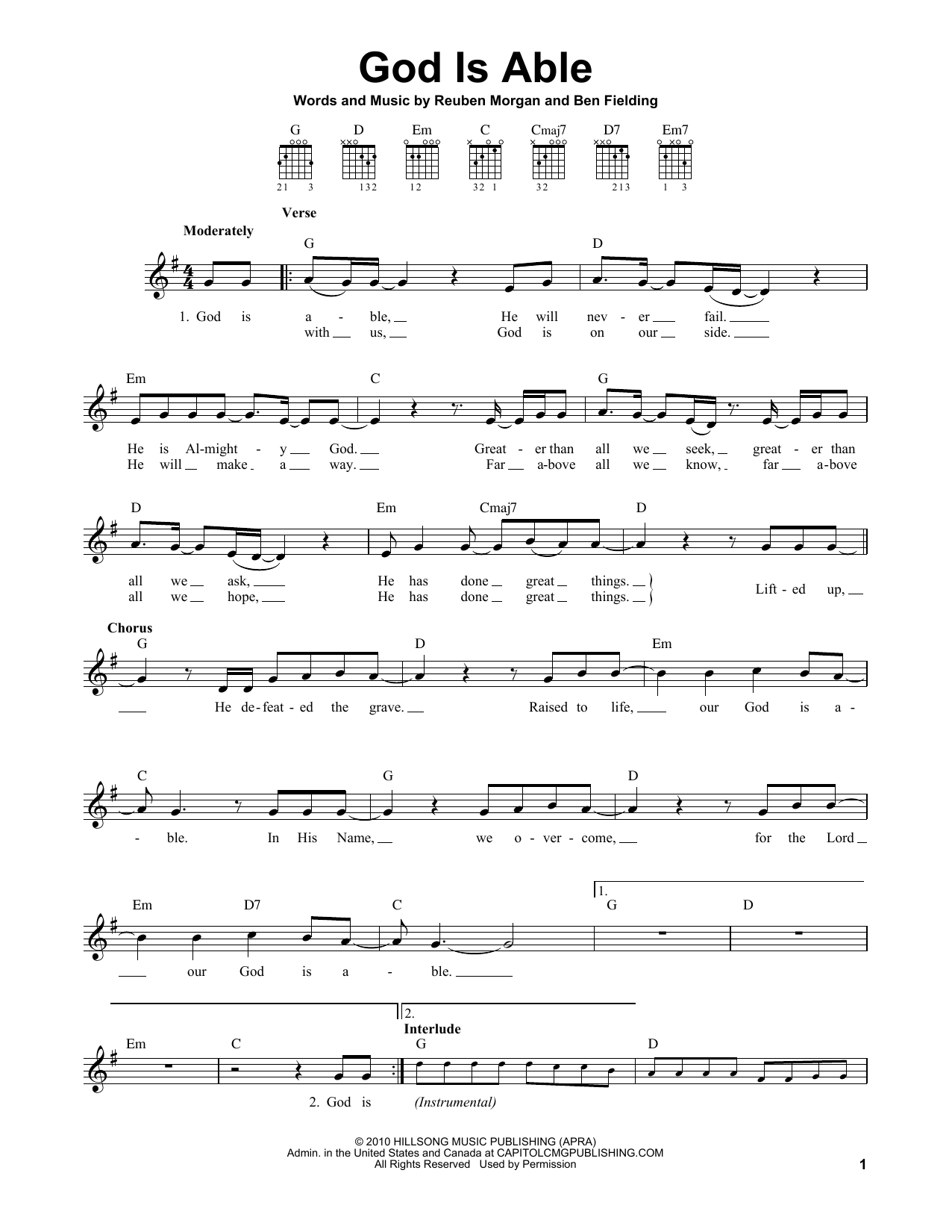 Hillsong Worship God Is Able sheet music notes printable PDF score