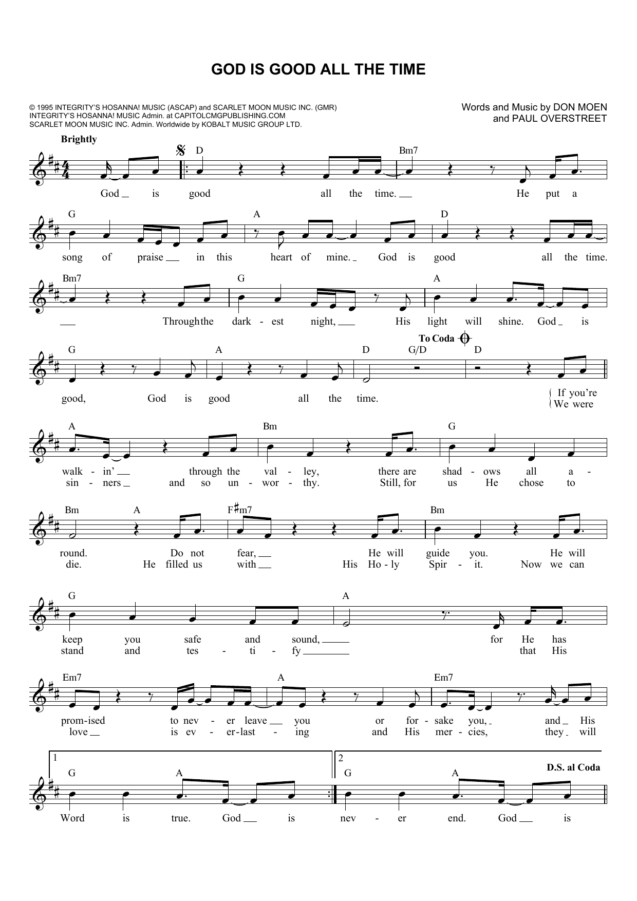 Download Don Moen God Is Good All The Time Sheet Music