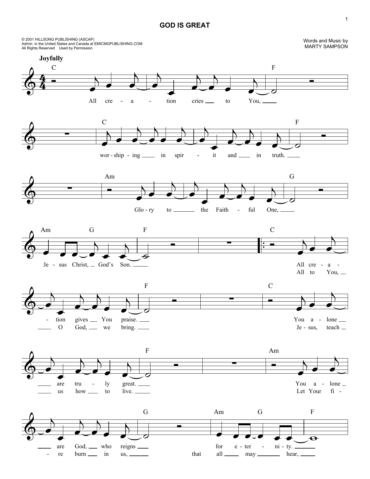 Download Marty Sampson God Is Great Sheet Music