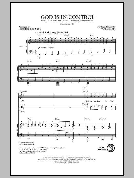 Download Heather Sorenson God Is In Control Sheet Music