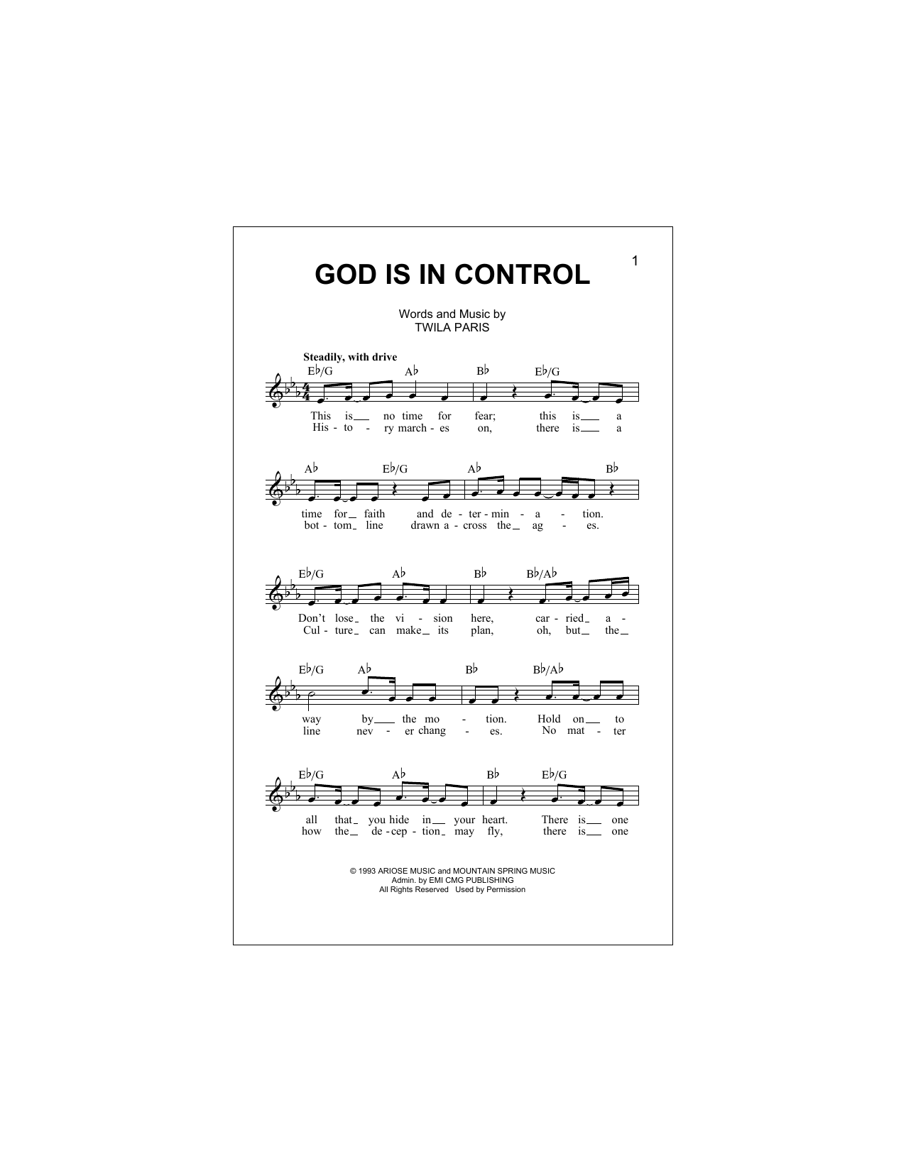 Download Twila Paris God Is In Control Sheet Music
