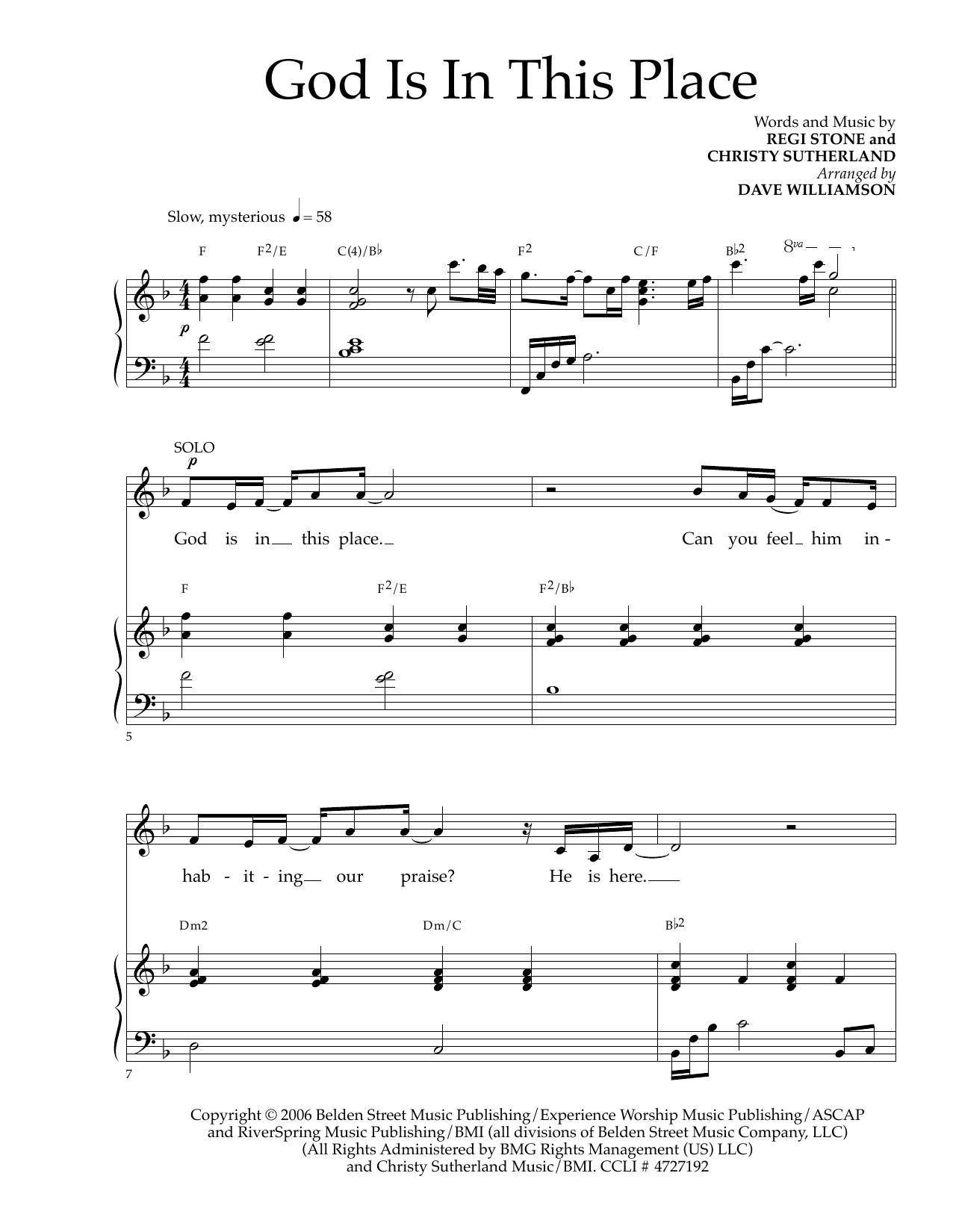 Download Regi Stone God Is In This Place (arr. Dave William Sheet Music