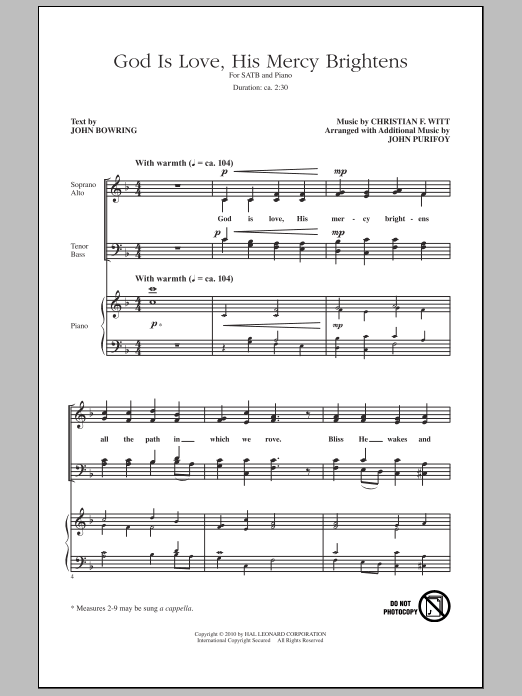 Download John Purifoy God Is Love, His Mercy Brightens Sheet Music