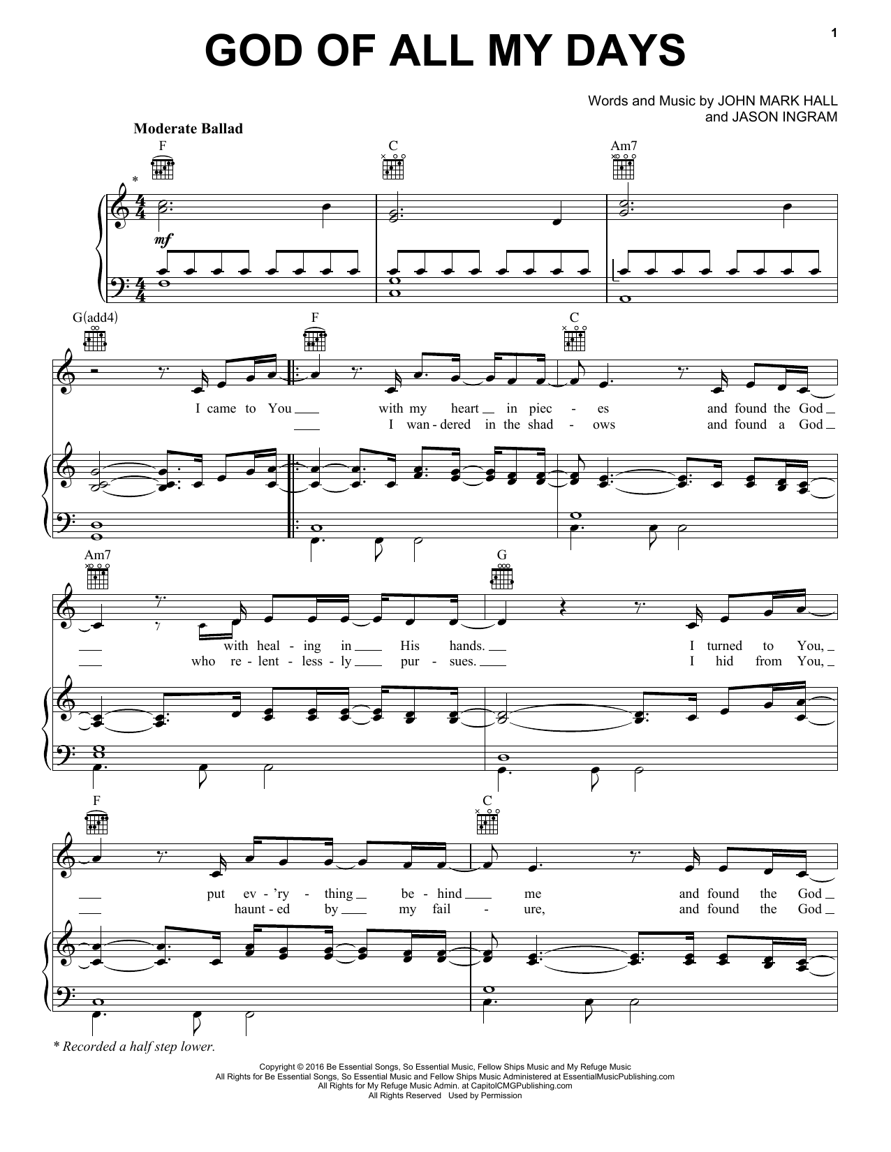 Download Casting Crowns God Of All My Days Sheet Music