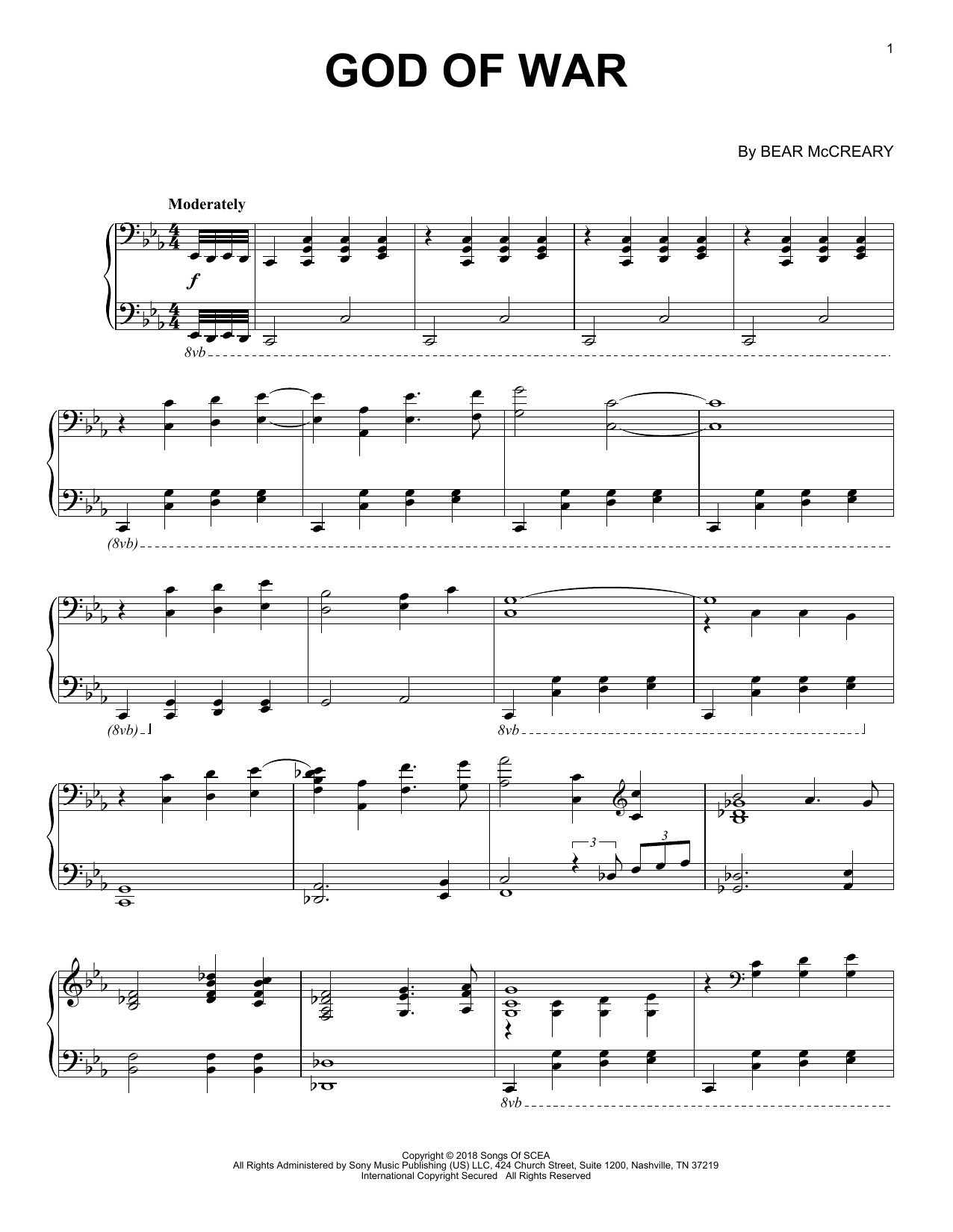 Bear McCreary God Of War sheet music notes printable PDF score