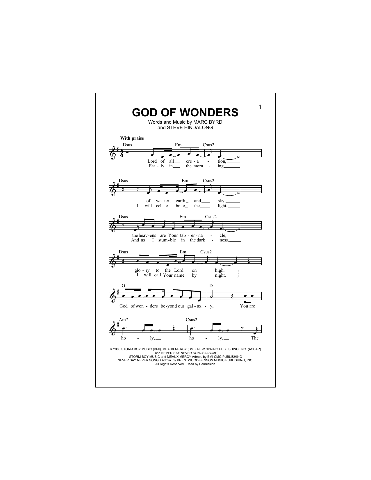 Download Rebecca St. James God Of Wonders Sheet Music